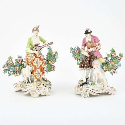 Lot 47 - Pair of Chelsea Style Porcelain Bocage Figures of Musicians