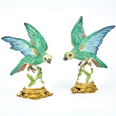 Lot 308 - Pair of Samson Porcelain Gilt Metal-Mounted Models of Parrots