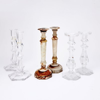 Lot 207 - Two Pairs of Cut Glass Faceted Candlesticks