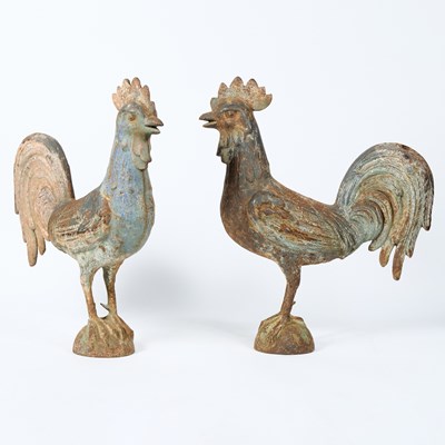 Lot 482 - Pair of Cast Iron Figures of Roosters