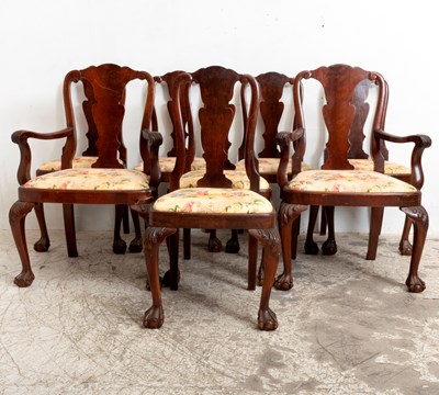 Lot 6 - Set of Eight Queen Anne Style Upholstered Dining Chairs