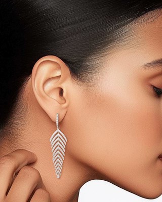 Lot 79 - Pair of White Gold and Diamond Feather Pendant-Earrings