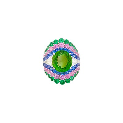 Lot 72 - White Gold, Tourmaline, Gem-Set and Diamond Ring