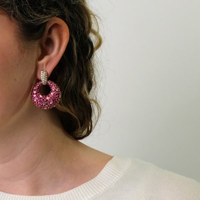 Lot 112 - Pair of Rose Gold, Ruby and Diamond Door Knocker Earrings