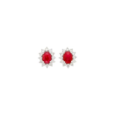 Lot 79 - Pair of White Gold, Ruby and Diamond Earrings