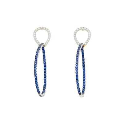 Lot 1152 - Pair of White Gold, Sapphire and Diamond Pendant-Earrings