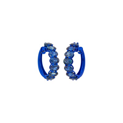 Lot 3132 - Pair of Electroplated Blue Gold and Sapphire Pendant-Earrings