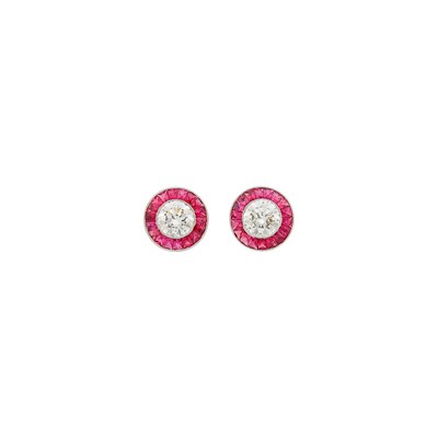 Lot 66 - Pair of Platinum, Diamond and Ruby Earrings