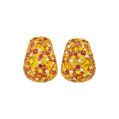 Lot 87 - Pair of Gold, Multicolored Sapphire, Citrine and Diamond Earrings