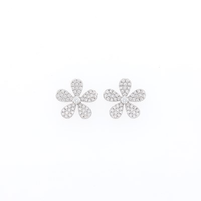 Lot 2297 - Pair of White Gold and Diamond Flower Earrings