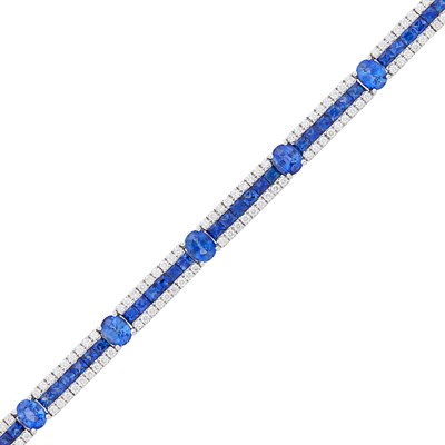 Lot 63 - White Gold, Sapphire and Diamond Bracelet