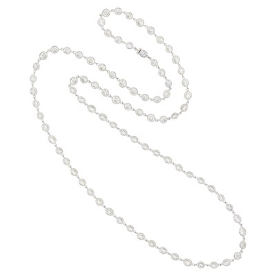 Lot 121 - Long White Gold and Diamond Chain Necklace