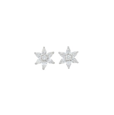 Lot 90 - Pair of Platinum and Diamond Flower Earrings