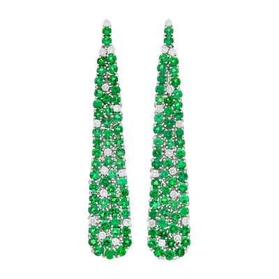 Lot 53 - Pair of White Gold, Tsavorite Garnet and Diamond Pendant-Earrings