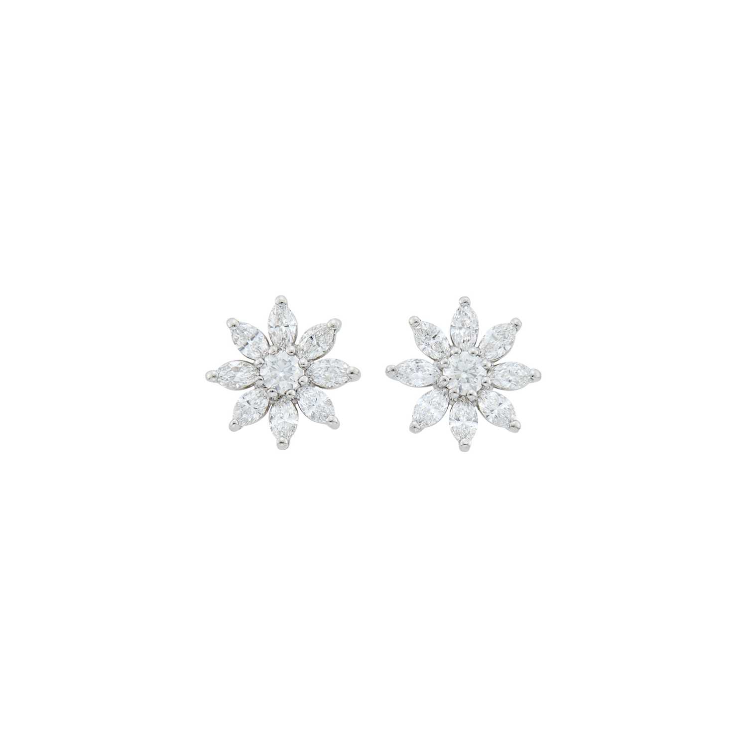 Lot 63 - Pair of Platinum and Diamond Flower Earrings