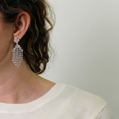 Lot 162 - Pair of White Gold and Diamond Pendant-Earrings