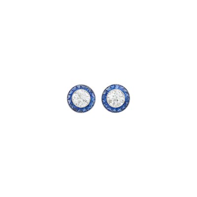 Lot 61 - Pair of Platinum, Sapphire and Diamond Earrings