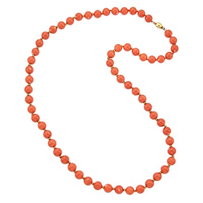 Lot 1303 - Gold and Coral Bead Necklace