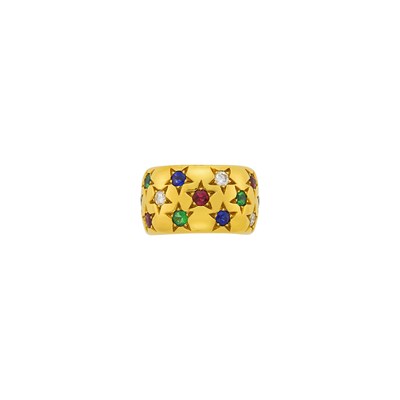 Lot 96 - Cartier Wide Gold, Gem-Set and Diamond Band Ring, France