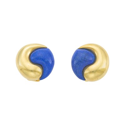 Lot 1045 - Pair of Gold and Lapis Earclips