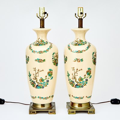 Lot 209 - Pair of Floral-Decorated Ceramic Vases as Lamps