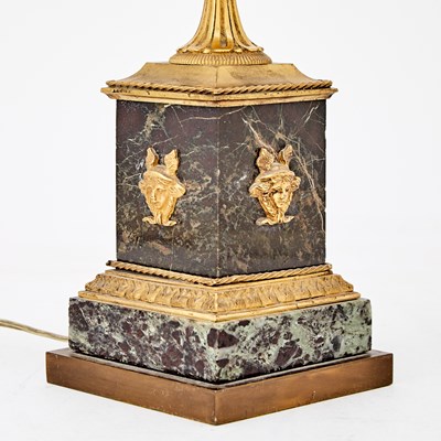 Lot 480 - Pair of Empire Style Gilt-Bronze and Verde Antico Marble Table Lamps