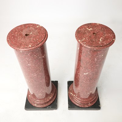 Lot 584 - Pair of White-Mottled Red Marble Pedestals