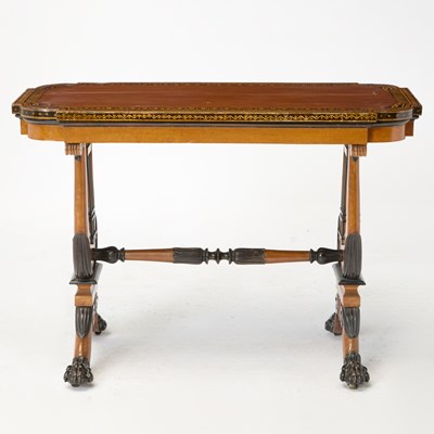 Lot 521 - Regency Style Penwork and Parcel-Ebonized Maple Writing Table