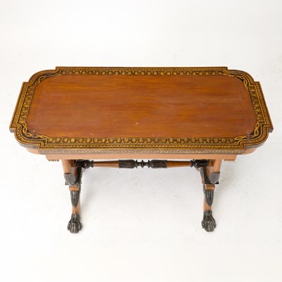 Lot 521 - Regency Style Penwork and Parcel-Ebonized Maple Writing Table