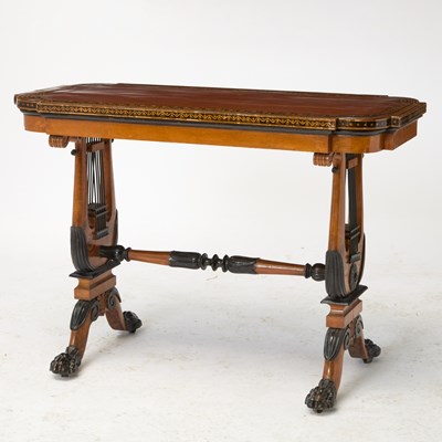 Lot 521 - Regency Style Penwork and Parcel-Ebonized Maple Writing Table