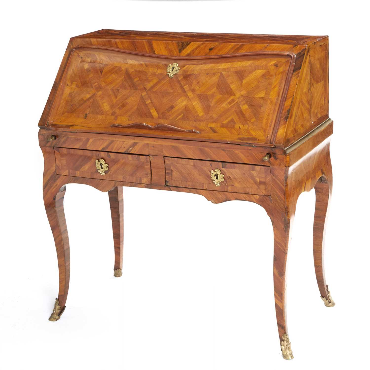 Lot 389 - Louis XV Gilt-Bronze and Brass-Mounted Kingwood Parquetry Bureau en Pente