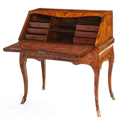 Lot 389 - Louis XV Gilt-Bronze and Brass-Mounted Kingwood Parquetry Bureau en Pente