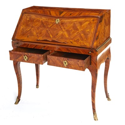 Lot 389 - Louis XV Gilt-Bronze and Brass-Mounted Kingwood Parquetry Bureau en Pente