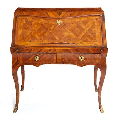 Lot 389 - Louis XV Gilt-Bronze and Brass-Mounted Kingwood Parquetry Bureau en Pente