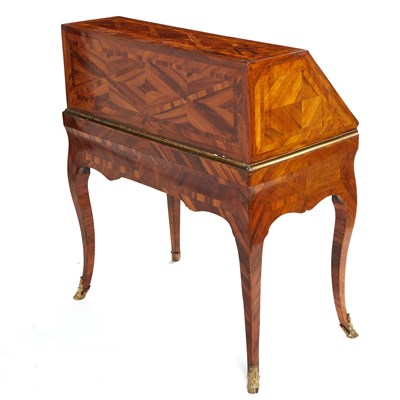 Lot 389 - Louis XV Gilt-Bronze and Brass-Mounted Kingwood Parquetry Bureau en Pente