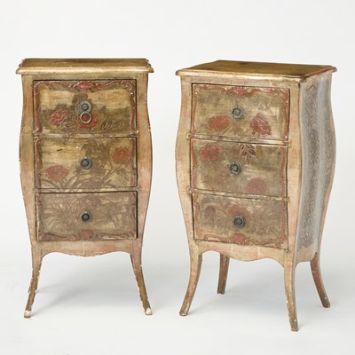 Lot 586 - Pair of Venetian Rococo Style Gilt-Varnished Silvered Comodini