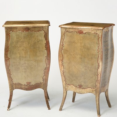 Lot 586 - Pair of Venetian Rococo Style Gilt-Varnished Silvered Comodini