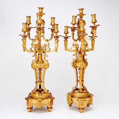 Lot 276 - Pair of Louis XVI Style Gilt-Bronze Seven Light Candelabra