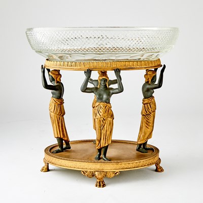 Lot 275 - French Empire Style Gilt and Patinated Bronze and Cut Glass Figural Centerpiece