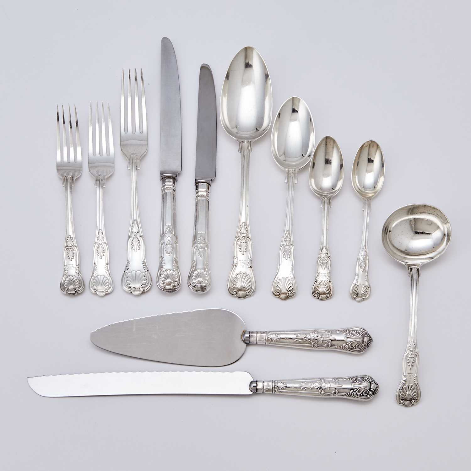 Lot 348 - Assembled English Sterling Silver "King's" Pattern Flatware Service