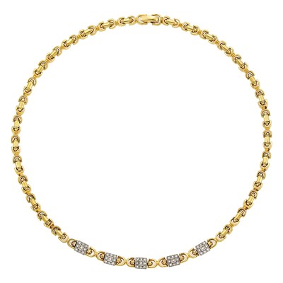 Lot 1257 - Two-Color Gold and Diamond Necklace