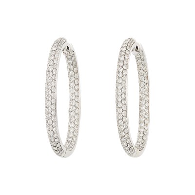 Lot 1147 - Pair of White Gold and Diamond Hoop Earrings