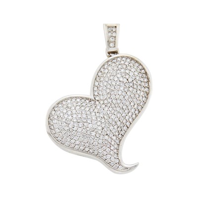 Lot 1137 - White Gold and Diamond Heart Pendant