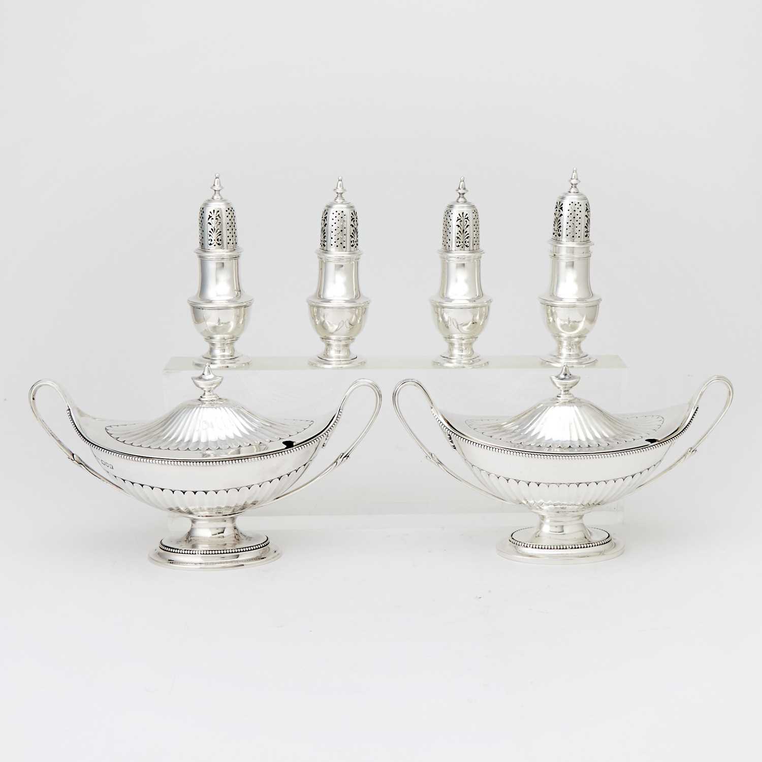 Lot 357 - Pair of George V Sterling Silver Covered Sauce Tureens