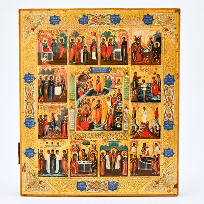 Lot 127 - Russian Icon of the Resurrection with Festivals