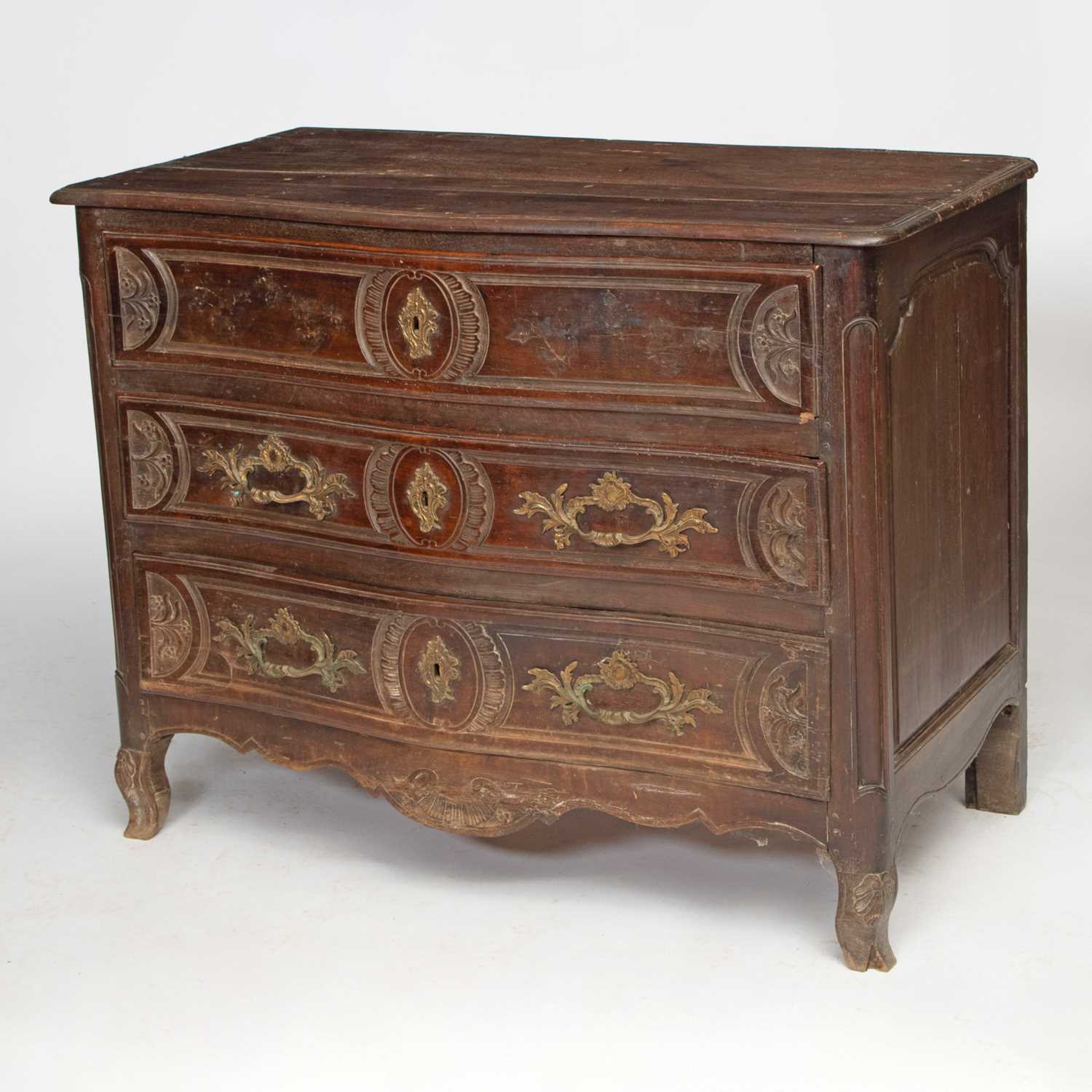 Lot 391 - Louis XV Provincial Gilt-Bronze Mounted Walnut Commode