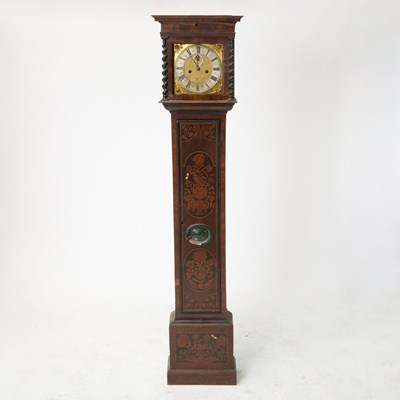 Lot 490 - William and Mary Ebonized and Marquetry Inlaid Walnut Long Case Clock