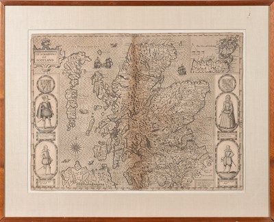 Lot 64 - John Speed's carte à figures of Scotland, with portraits of King James I and his family