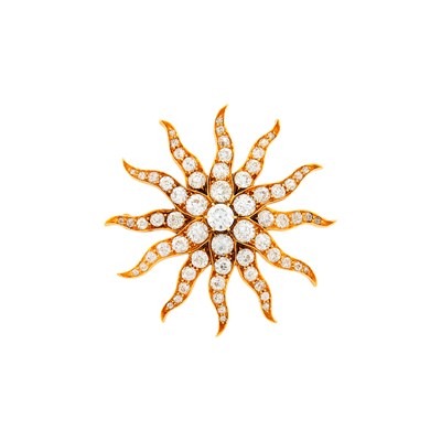 Lot 169 - Antique Gold and Diamond Sunburst Pendant-Brooch