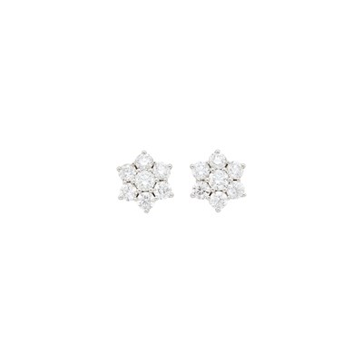 Lot 64 - Pair of Platinum and Diamond Floret Earrings